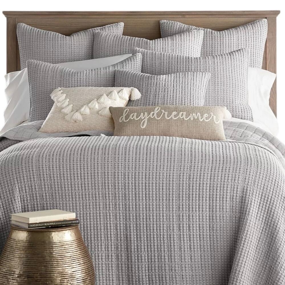 Levtex Mills Waffle Textured 3 Pc Quilt Set Gray Full/Queen
